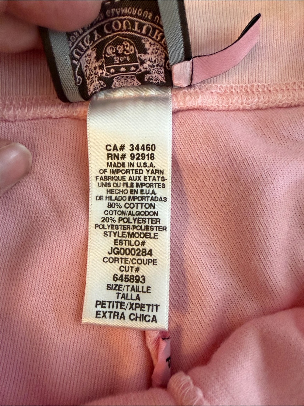 Vintage Juicy Couture Pink Terry Cloth Track Pants Y2K MadeIN USA Petite XS READ - Picture 4 of 7